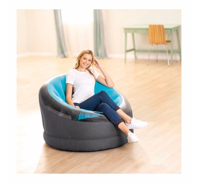 Кресло надувное Intex для отдыха с флокированным покрытием 112х109х69 см голубое (int- 66582)