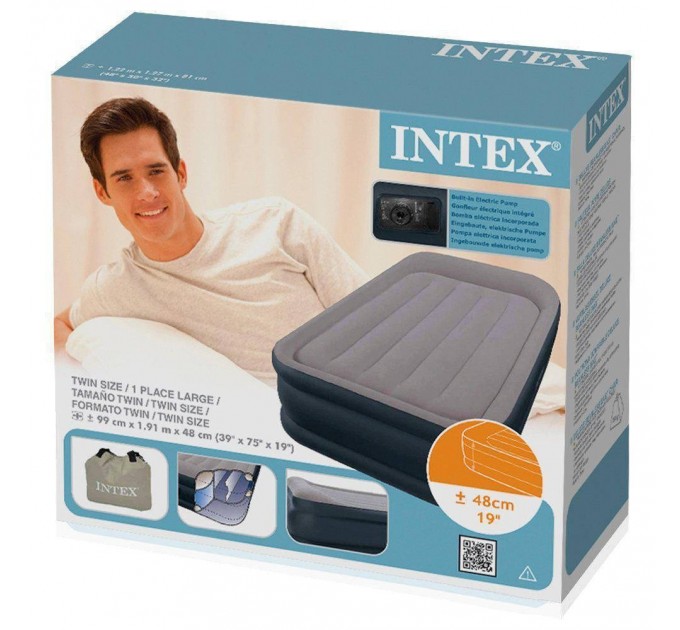 Надувная односпальная кровать Intex 99х191х42 см + встроенный электронасос Оригинал (intx-64132)