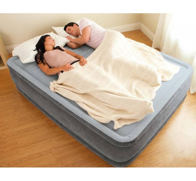 Кровать надувная суперпрочная двухспальная Intex технология Fiber-Tech™ 152х203х56 см + встроенный электронасос и сумка с ручками Оригинал (intx-64418)