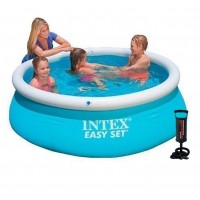 Бассейн надувной детский Intex Easy Set Pool 183х51 см трёхслойный Комплектация эксклюзив + насос и подстилка Оригинал (intx-28101-2)