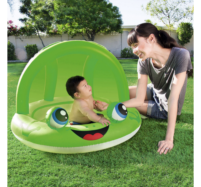 Надувной детский бассейн Bestway «Лягушка» зеленый 97х66 см с навесом из высококачественного винила (int-52189)