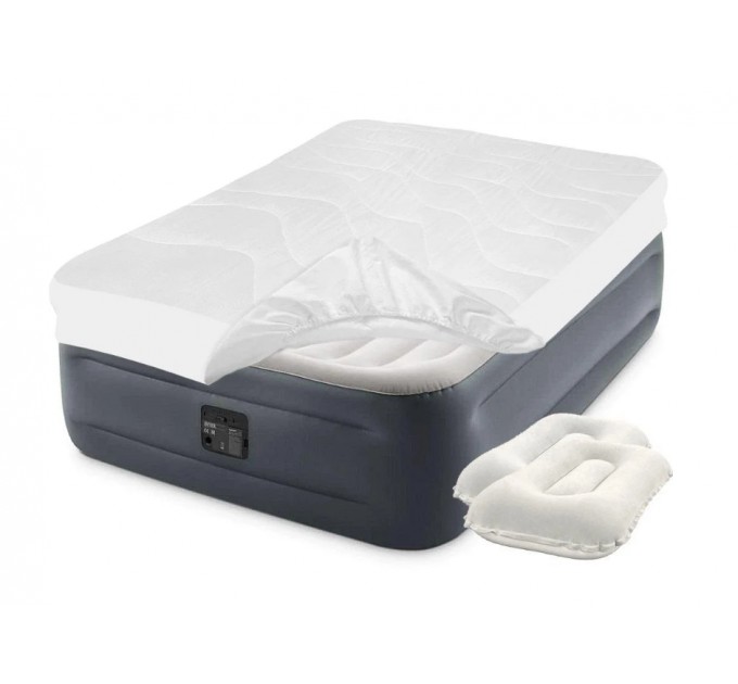 Кровать надувная двухспальная Intex 152х203х46 встроенный электрический насос сумка для хранения + 2 надувные подушки и наматрасник чехол-простынь Оригинал (int-64126-3)