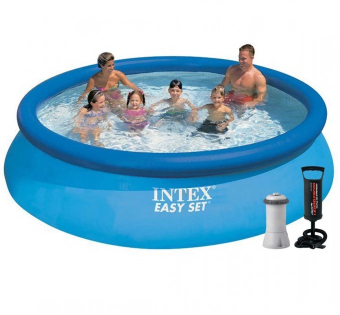 Надувной семейный бассейн Intex 366х76 см с фильтр-насосом подстилкой тентом ручным насосом (intx-28130-5)