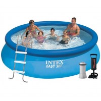 Надувной семейный бассейн Intex 366х76 см с фильтр-насосом подстилкой тентом лестницей ручным насосом  (intx-28130-6)