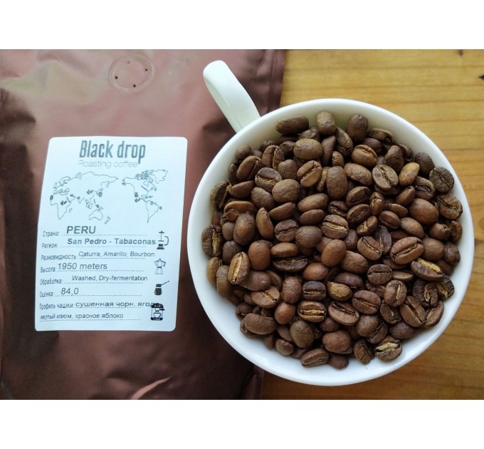 Cвежеобжаренный зерновой кофе Peru 500г Premium-84 Arabica Tabaconas натуральный