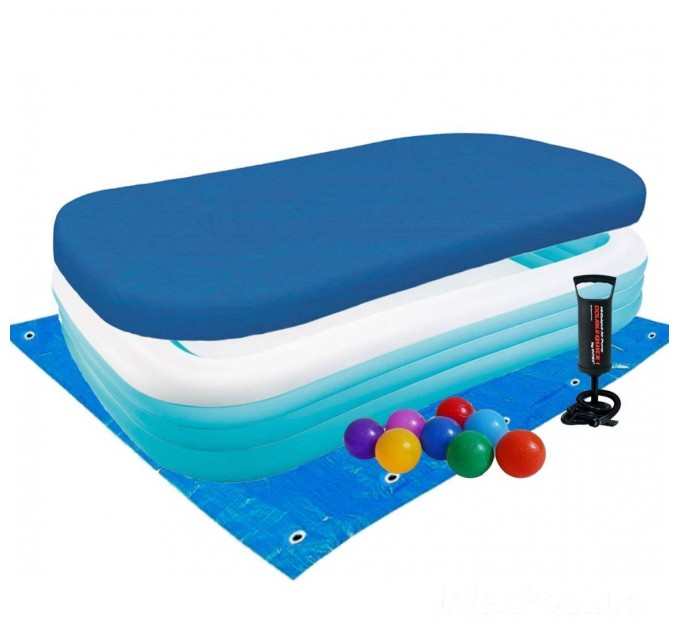Детский надувной бассейн Intex 305х183х56 см с шариками тентом подстилкой ручным наосом (intx-58484-3)