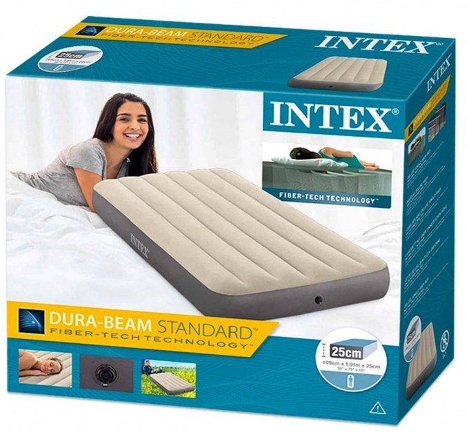 Матрас надувной одноместные Intex 99x191x25 см бежевый с подушкой насосом