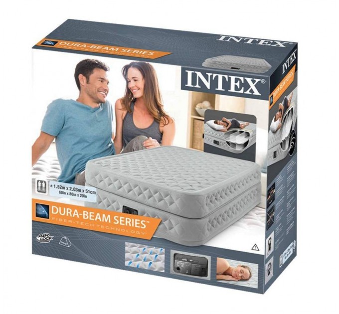 Надувная двухспальная ортопедическая кровать Intex 152х203х51 см + встроенный электронасос Оригинал (intx-64464)