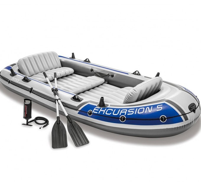 Пятиместная моторно-гребная надувная лодка Intex Excursion 5 Set 366х168х43 см с веслами и насосом Оригинал (intx-68325)