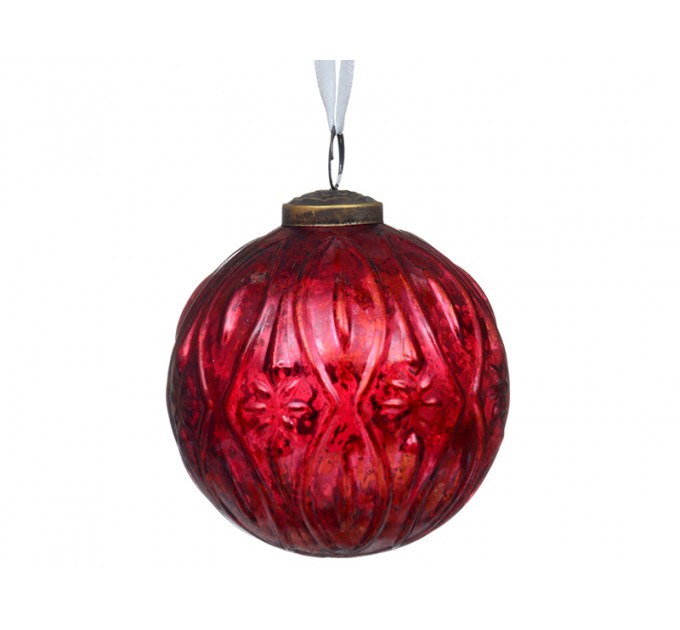 Новогодняя игрушка Lefard Рождественский шар 10 см красный стекло