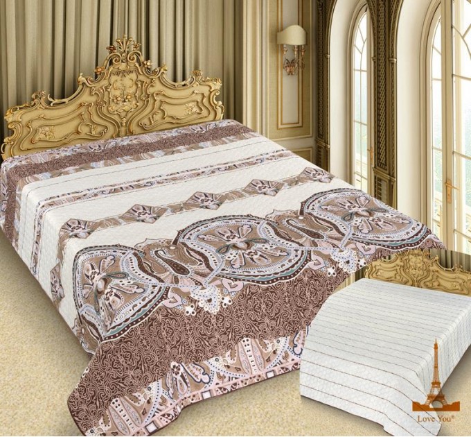 Стеганное покрывало Love You Barokko Paisley "Milk" 200х220см, двустороннее (pg-LY-15-022-2)
