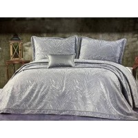 Винтажное жаккардовое покрывало с наволочками GUZIDE BELLA DUMAN MAVISI 260х260см серый и декоративной подушкой