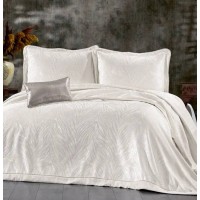 Винтажное жаккардовое покрывало с наволочками GUZIDE BELLA ECRU 260х260см светло коричневый и декоративной подушкой