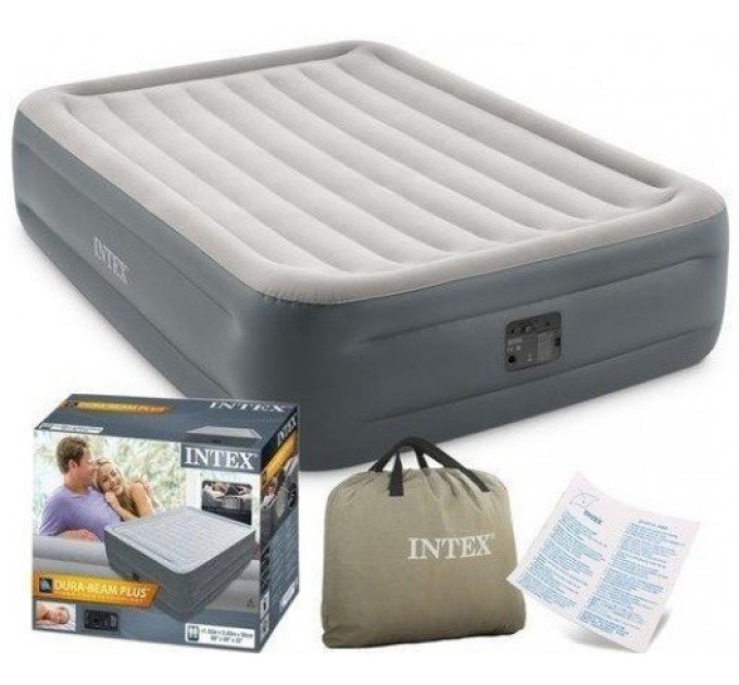 Кровать надувная двухспальная Intex 152х203х46 встроенный электрический насос сумка для хранения 2 надувные подушки