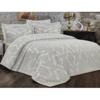 Винтажное жаккардовое покрывало с наволочками DIAMOND MONAKO KREM 240х260см крем