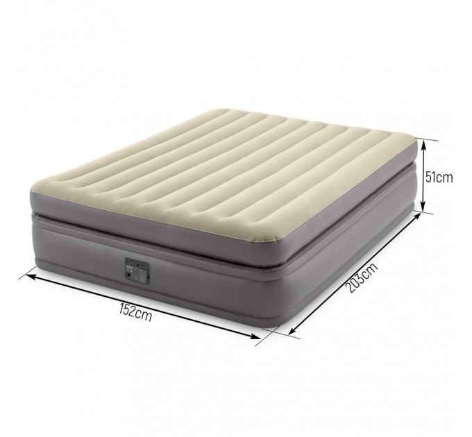 Кровать надувная суперпрочная двухспальная Intex технология Fiber-Tech™ 152х203х51 + встроенный электронасос Бонус-сумка для хранения Оригинал (int-64164)