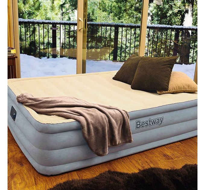 Надувная двухспальная кровать Bestway I-Beam 152х203х46 см + встроенный электронасос и сумка для хранения Оригинал (intx-67486)
