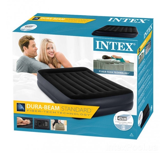 Надувная двухспальная кровать Intex Fiber-Tech™ 152х203х42 см + встроенный электронасос и сумка для хранения Оригинал (intx-64124)