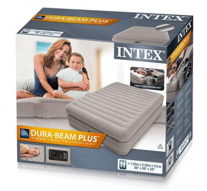 Надувная двуспальная кровать Intex 152х203х51 см технология Fiber-Tech встроенный электронасос Оригинал (intx-64446)