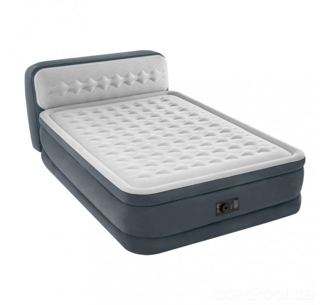 Двухспальная надувная кровать Intex с технологией Fiber-Tech™ 152х236х86 см + встроенный электронасос сумка для хранения PremAire 2 надувные подушки и наматрасник Оригинал (int-64448-3)