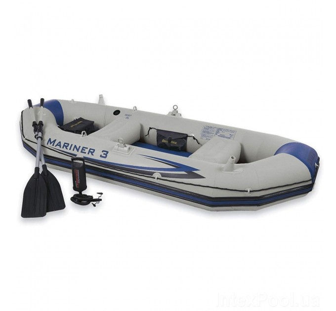 Трехместная надувная профессиональная моторно-гребная лодка Intex Mariner 3 Set 297х127х46 см + алюминиевые весла и ручной насос Оригинал (intx-68373)
