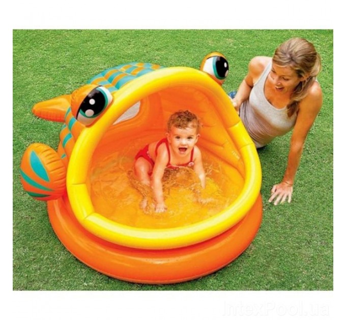 Детский надувной бассейн Intex «Ленивая рыбка» 124х109х71 см с навесом + бонусы шарики 10 шт Оригинал (intx-57109-1)