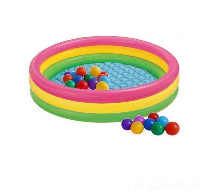 Детский надувной бассейн Intex «Радужный» 114х25 см из высококачественного винила + 10 шариков (int-57412-1)