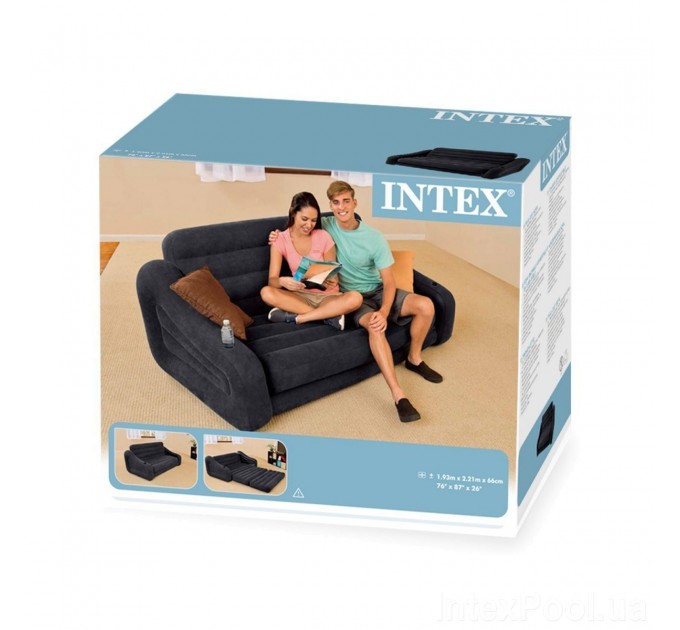 Надувной диван трансформер 2в1 Intex 221х193х66 см флокированное покрытие Оригинал (intx-68566)