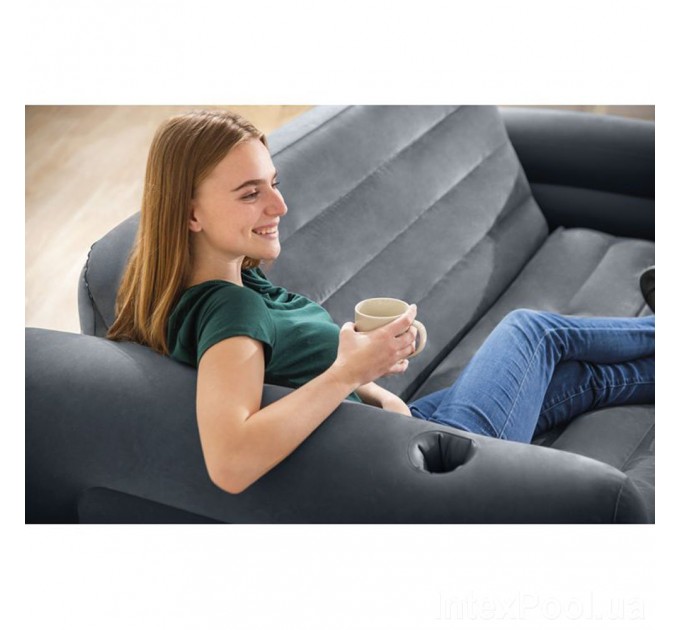Надувной диван трансформер 2в1 Intex 203х224х66 см с флокированным покрытием Оригинал (intx-66552)