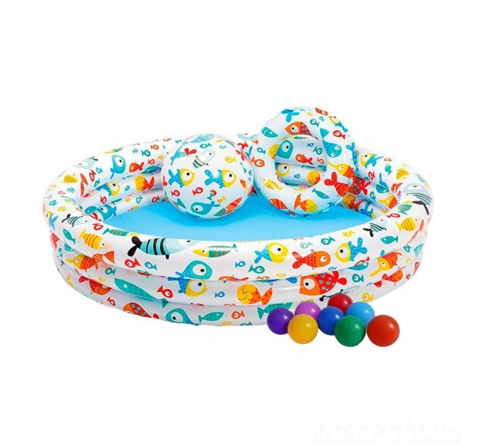 Детский надувной бассейн Intex «Аквариум» 132х28 см с мячом, кругом и 10 шариков (int-59469-1)