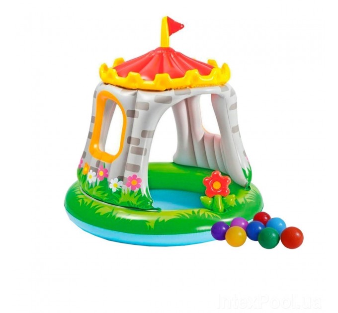 Детский надувной бассейн Intex «Королевский замок» из высококачественного винила с навесом + 10 шариков 122х122 см (int-57122-1)