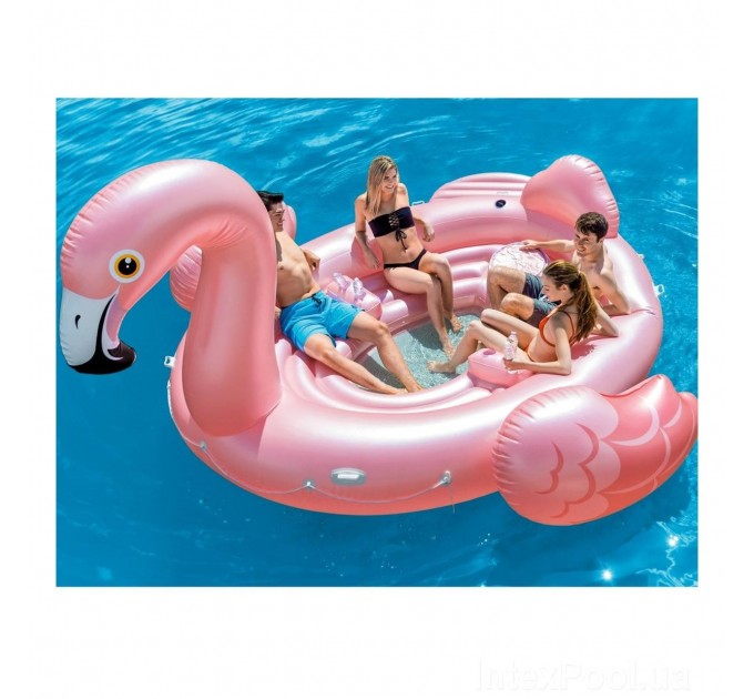 Надувной остров-плот-матрас для отдыха и вечеринок Intex «Фламинго» 422х373х185 см со встроенной термосумкой (int-57267)