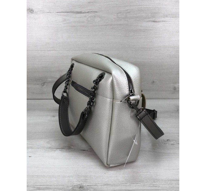 Стильная женская сумка от WeLassie Хлоя эко-кожа, Серебристый + черный (wel-56630)