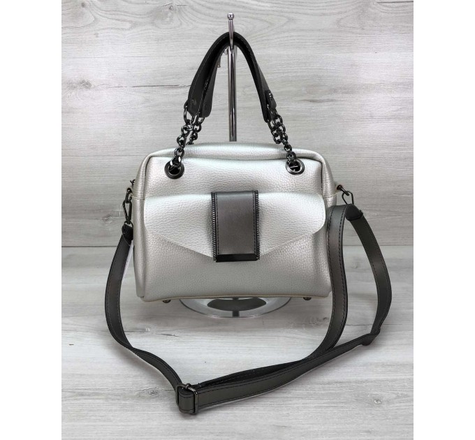 Стильная женская сумка от WeLassie Хлоя эко-кожа, Серебристый + черный (wel-56630)