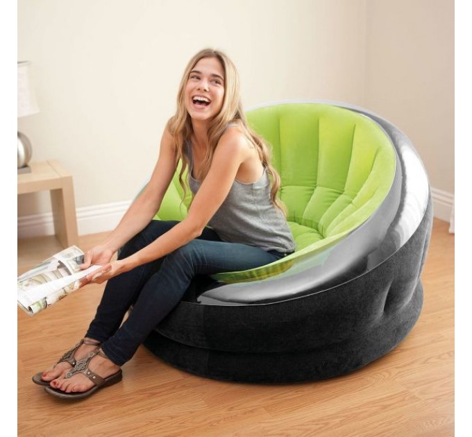 Надувное кресло Intex для отдыха с флокированным покрытием 112х109х69 см зеленый Оригинал (intx-68582)