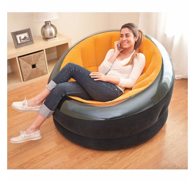 Надувное кресло Intex для отдыха с флокированным покрытием 112х109х69 см оранжевое Оригинал (intx-68582)