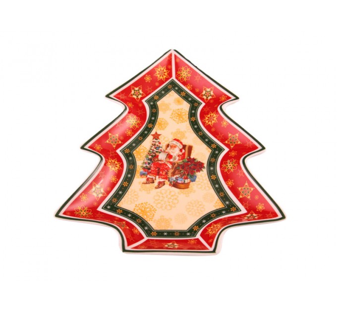 Блюдо елочка Lefard Новогодняя коллекция Дед Мороз 26х21х3 cм фарфор в подарочной упаковке (Lf-968-004)