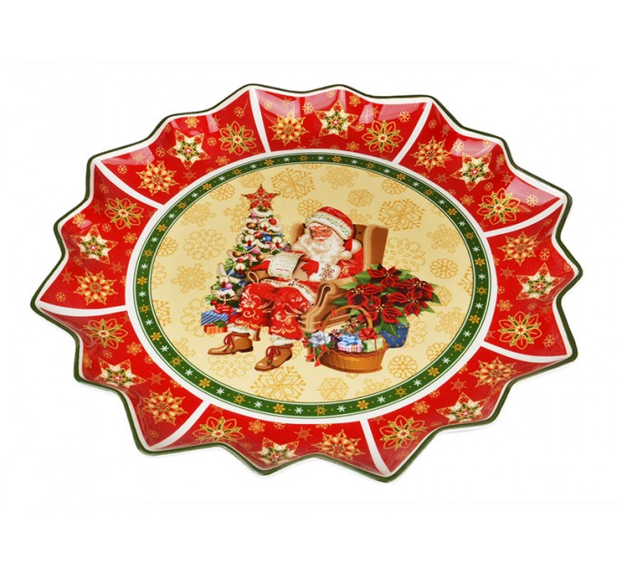 Блюдо Lefard Новогодняя коллекция Дед Мороз фарфор 38х4 cм в подарочной упаковке (Lf-986-027)