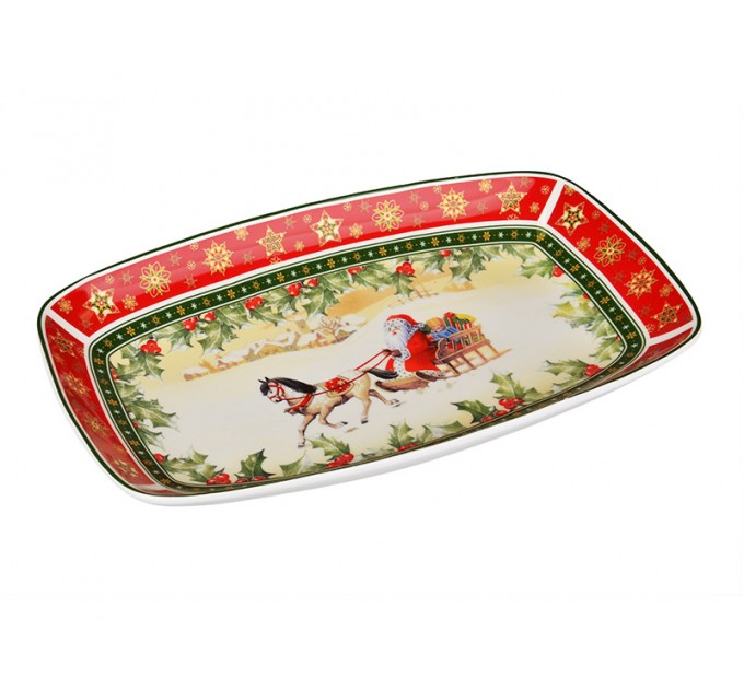 Блюдо Lefard Новогодняя коллекция Дед Мороз в санях фарфор 35х22 cм в подарочной упаковке (Lf-986-032)