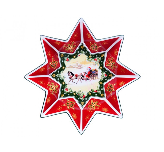 Блюдо Lefard Новогодняя коллекция Дед Мороз в санях фарфор 26 cм в подарочной упаковке (Lf-986-068)