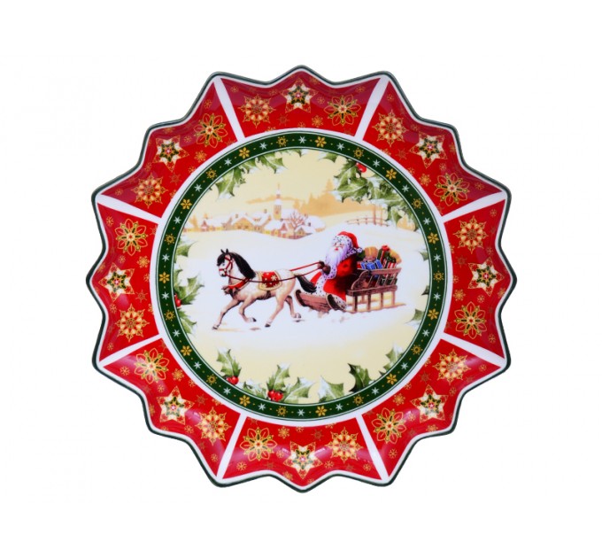 Блюдо Lefard Новогодняя коллекция Дед Мороз в санях фарфор 38х4 cм в подарочной упаковке (Lf-986-070)