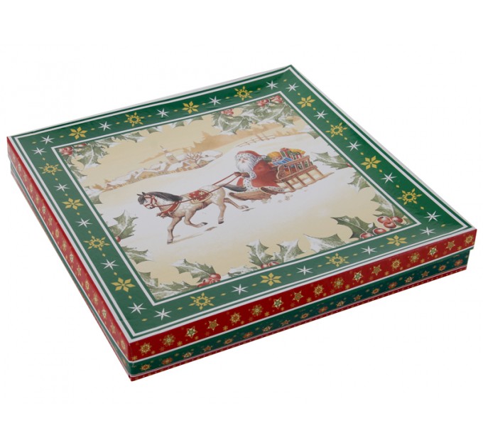 Блюдо двухярусное Lefard Новогодняя коллекция Дед Мороз в санях фарфор 24 cм в подарочной упаковке (Lf-986-082)