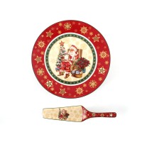 Блюдо с лопаткой Lefard Новогодняя коллекция Санта Клаус фарфор 26 cм в подарочной упаковке (Lf-986-085)