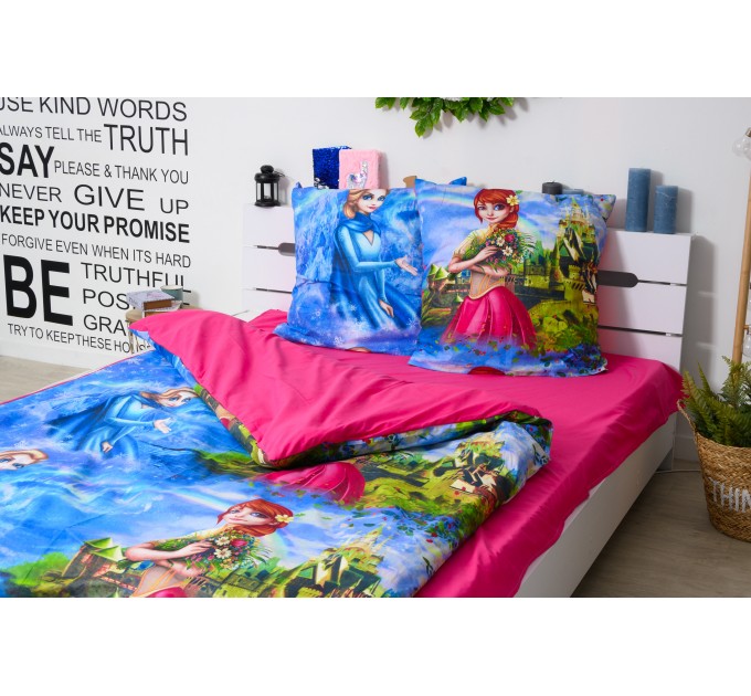 Комплект детского постельного белья 100% хлопок ЭКО Текстиль "Холодное сердце" 1.5-спальный с розовым компаньоном, полная комплектация (ЭТ-1112)