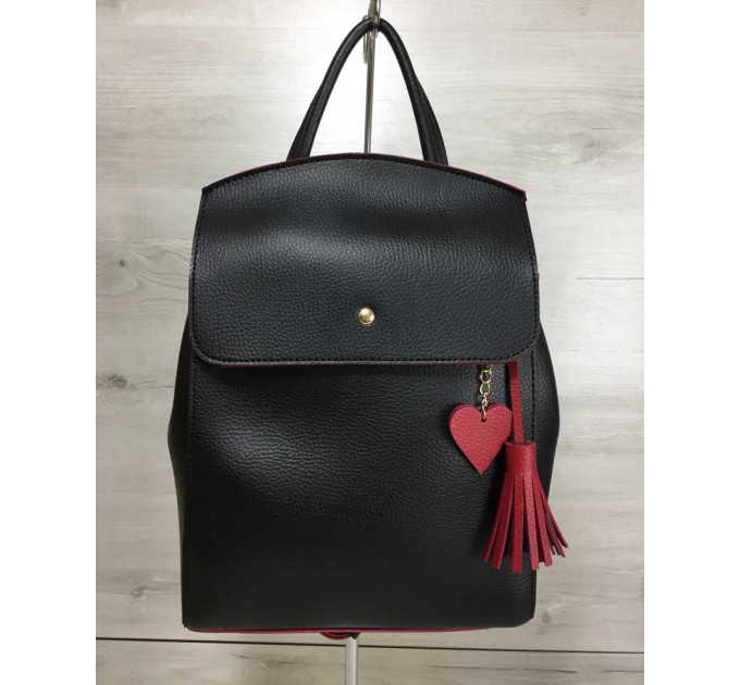 Молодежная сумка-рюкзак от WeLassie Сердце черного с красным цветов (wel-44606)