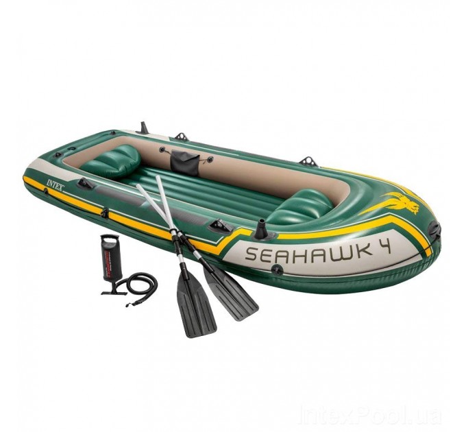 Четырехместная надувная лодка Intex Seahawk 4 Set 351х145х48 см с алюминиевыми веслами, подушками и насосом Оригинал (intx-68351)