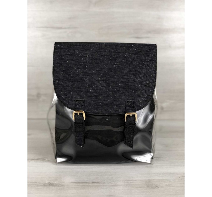 Молодежный силиконовый рюкзак WeLassie с косметичкой, черный блеск (wel-45505)