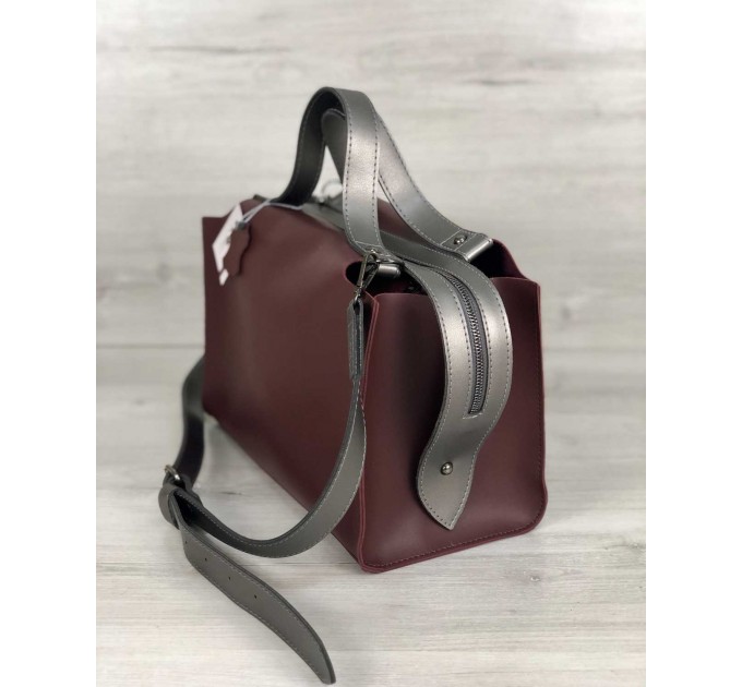 Женская стильная сумка WeLassie Малика бордового цвета из эко-кожи + подарок косметичка (wel-57207)