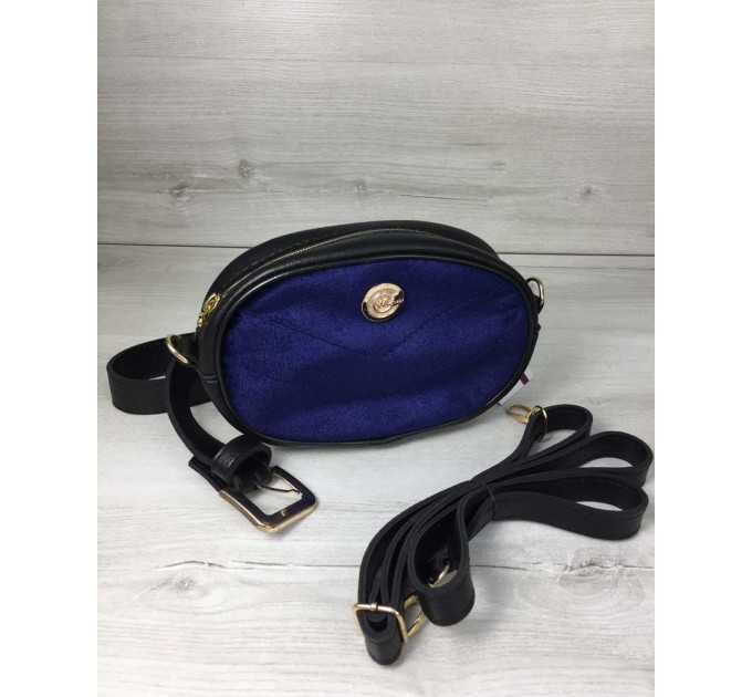 Женская сумка-клатч на пояс WeLassie черная + бархат синий (wel-60206)