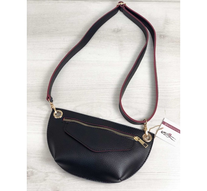 Женская сумка-клатч на пояс от WeLassie Нана черного с красным цветов (wel-61006)